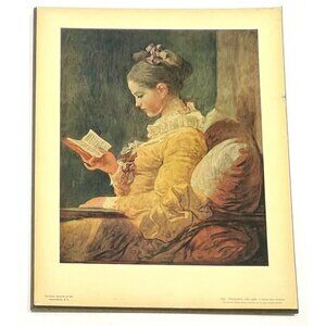VTG 11"x14" Pressboard Print of A YOUNG GIRL READING by Fragonard, Virginia Plak